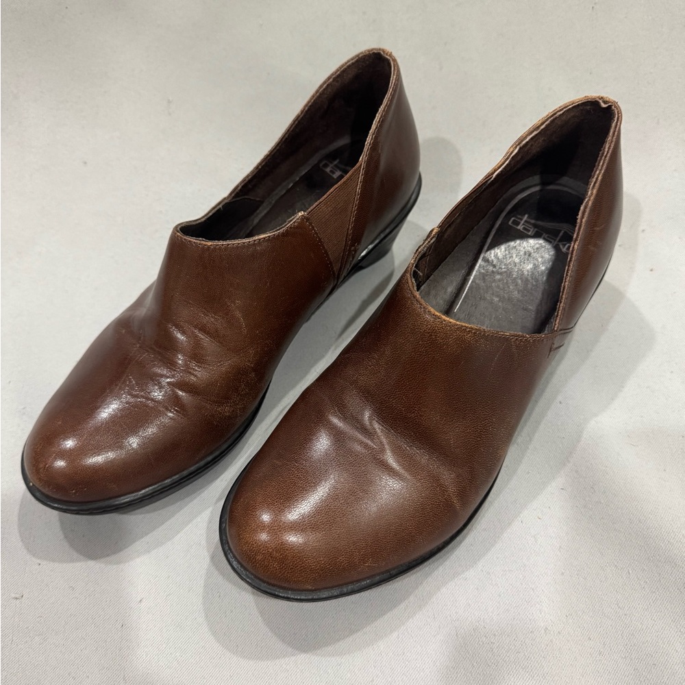 Dansko Dark Brown Leather Slip-On Wedge Shoes - Size 39